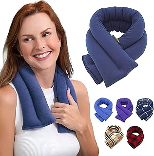 Microwave Heating Pad, Microwavable Moist Heated Neck and Shoulder Wrap, Versatile Weighted Beanbag Cold Pack or Warm Compress for Pain Relief, 26x5 Inches, Navy Blue