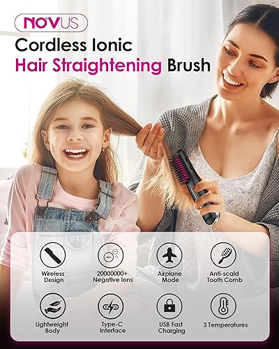 Miniatura 7 de Porta - Cepillo alisador de pelo inalámbrico, cepillo alisador portátil para viajes, mini alisador iónico para mujer, ligero y mini para llevar,