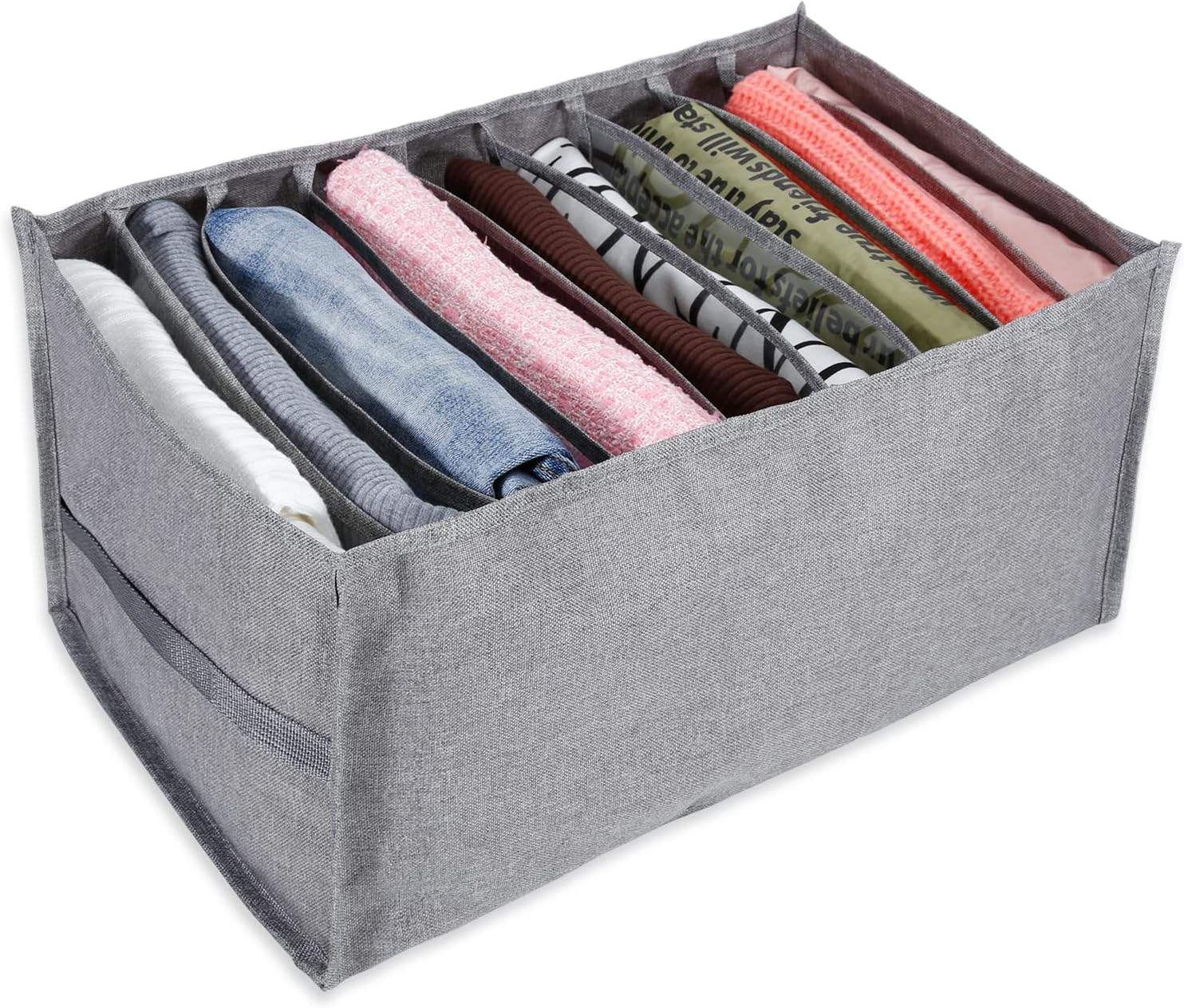 Large 9 Grids Wardrobe Clothes Organizer, Upgraded Organizer for Folded Clothes, Washable Large Size Wardrobe Clothes Organizer, Widen Thicken Fabric Drawer Organizer, for Jeans, Underwear, Tight pants, Scarves, Sweater, T-Shirts, Dresses（Grey）