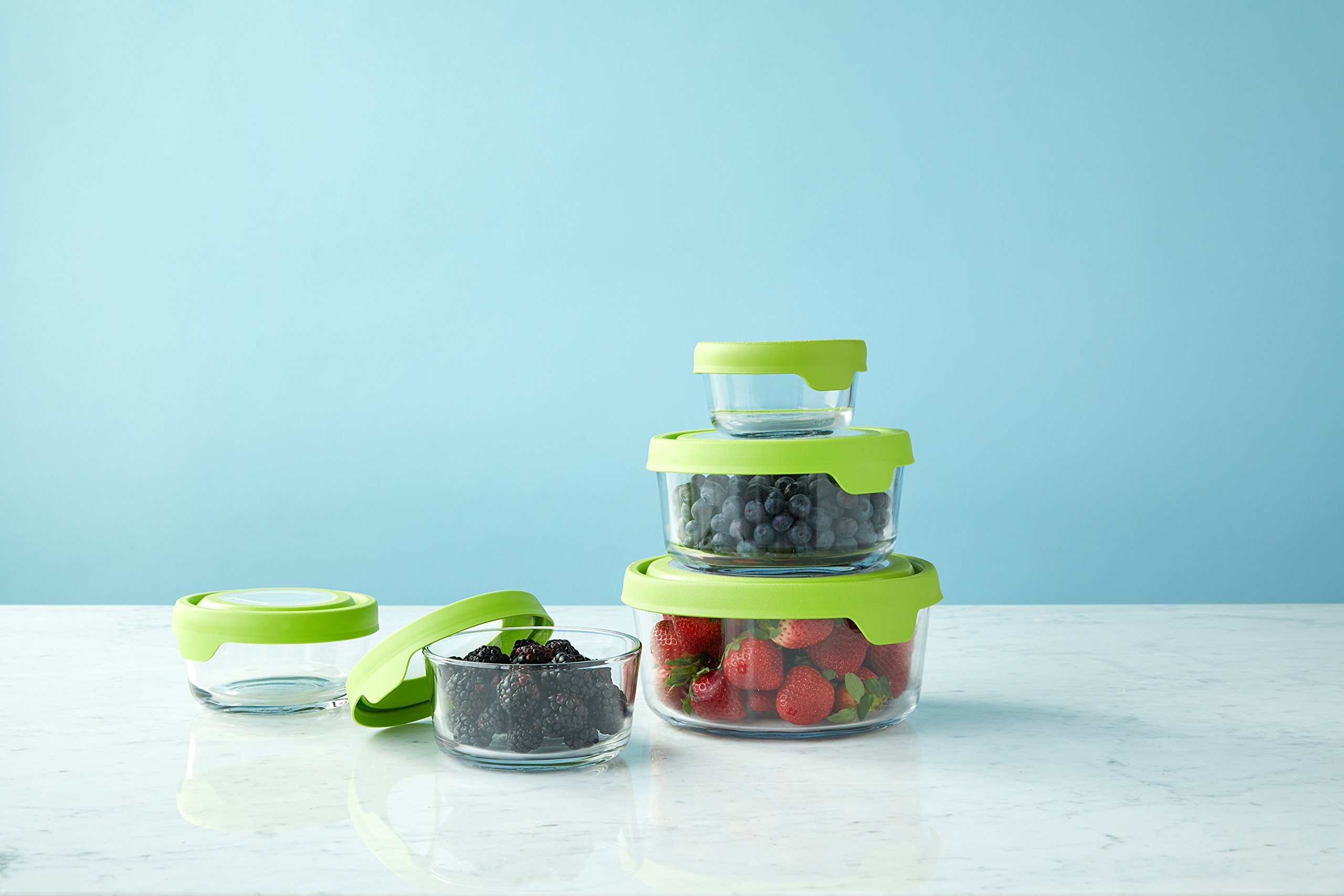 Anchor Hocking TrueSeal Glass Food Storage Containers with Lids, Green, 10-Piece Set