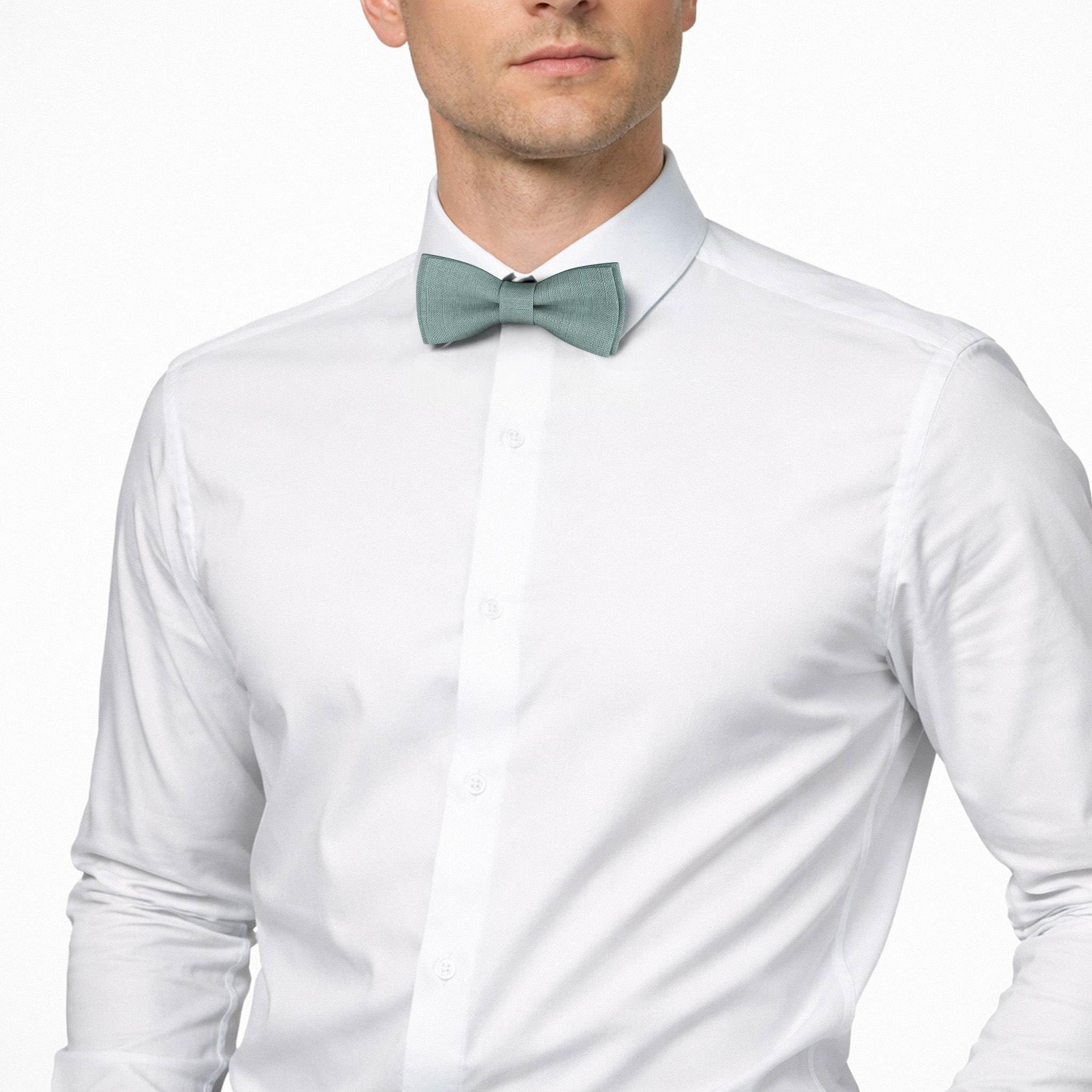 Papillon da Uomo in Lino | Verde Eucalipto | Papillon da Matrimonio Vegano Pre-annodato | Opzionale con Fazzoletto da Taschino & Bretelle | Large Batwing | Fatto a Mano in Germania