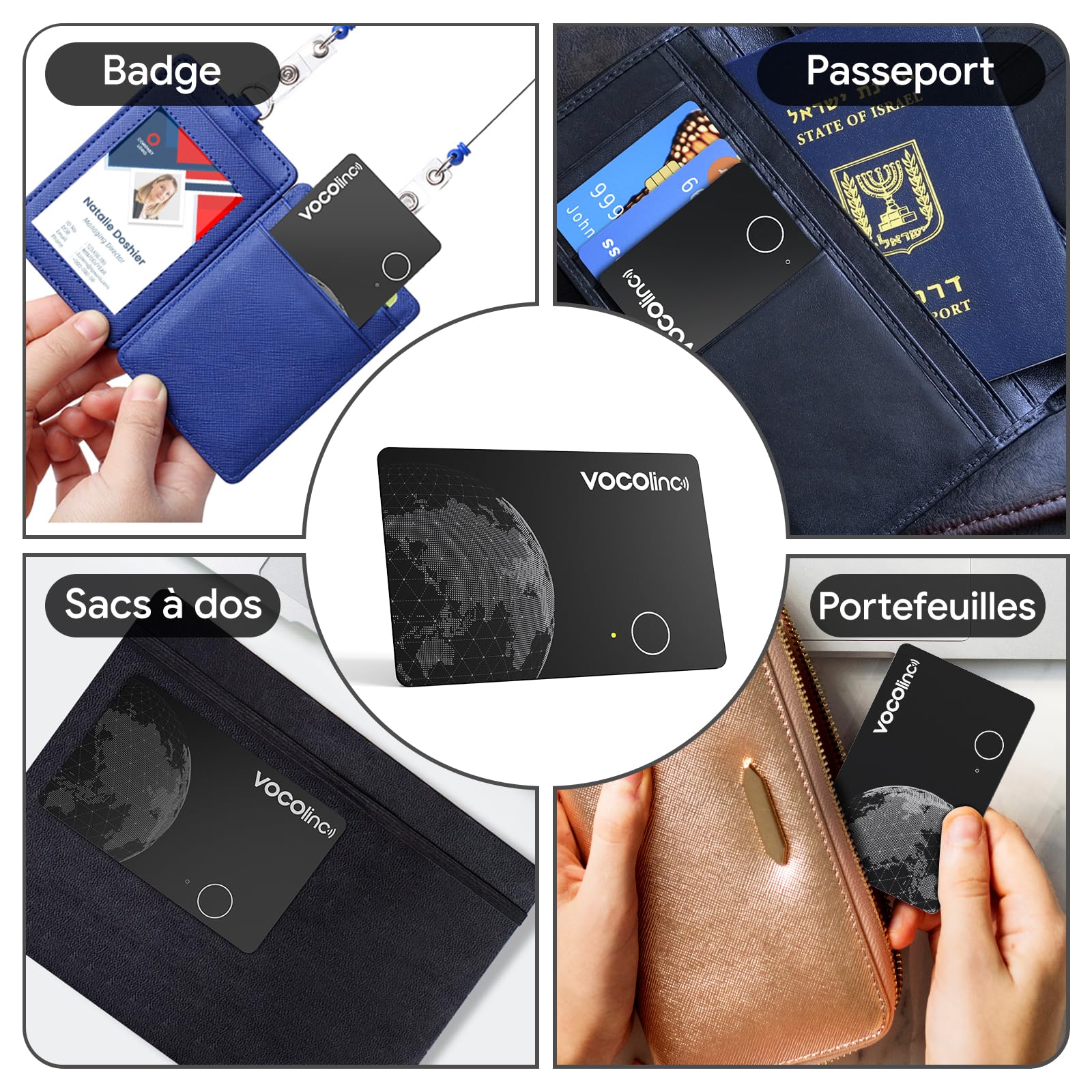 VOCOlinc Double Système Air Tag Carte Lot de 2, Rechargeable Wallet Tracker Compatible avec l'application Android Google Localiser ou iOS Apple Localiser, Localisateur pour Portefeuille/Bagages/Sacs