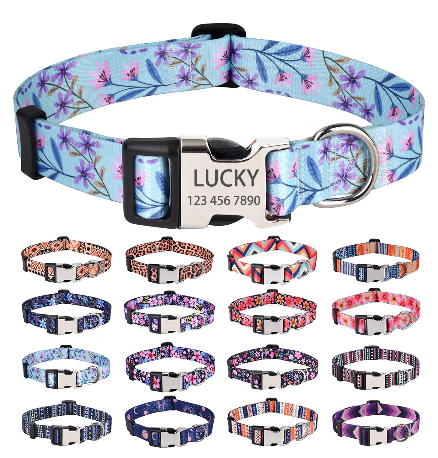HQYDDMI Personalized Dog Collar for Small Medium Dogs - Custom Dog Collar with Name and Phone Number - Floral Dog Collar for Male Female boy Girl Dogs(Bicolor Flower,S) — image 1