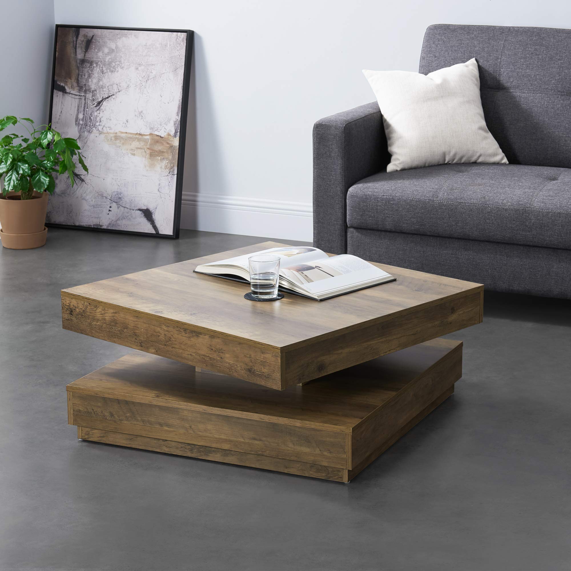 Salontafel - Draaibaar tafelblad - Zwart en licht naturelkleurig gelakt mdf - FAUSTO