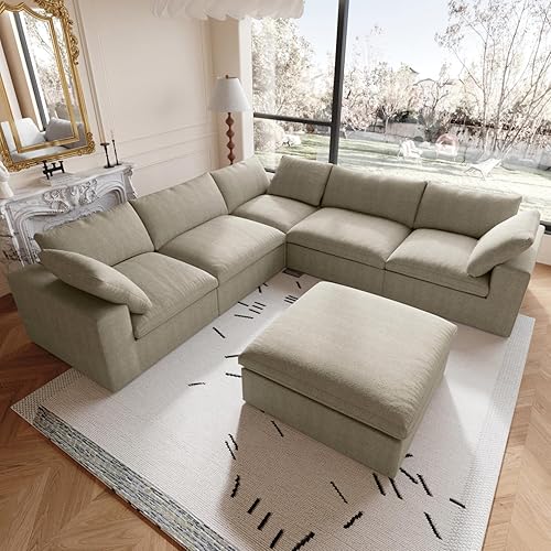 Sofá modular Cloud de 160.6 pulgadas, sofá modular en forma de V con relleno de plumón para sala de estar, sofá minimalista ancho y profundo