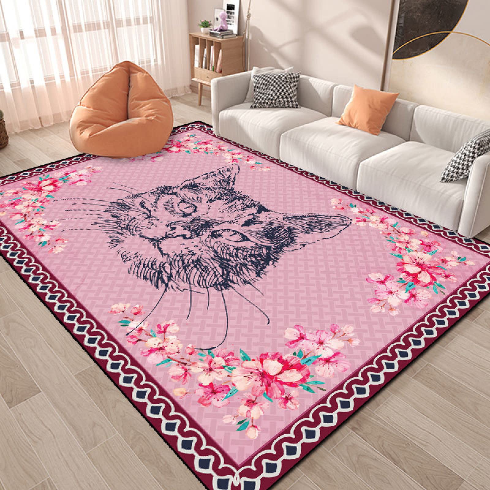 Designerski dywan nowoczesny dywan nordycki dziewczyna różowy sielankowy kot antypoślizgowy dywanik do salonu sypialni 120 * 200 cm