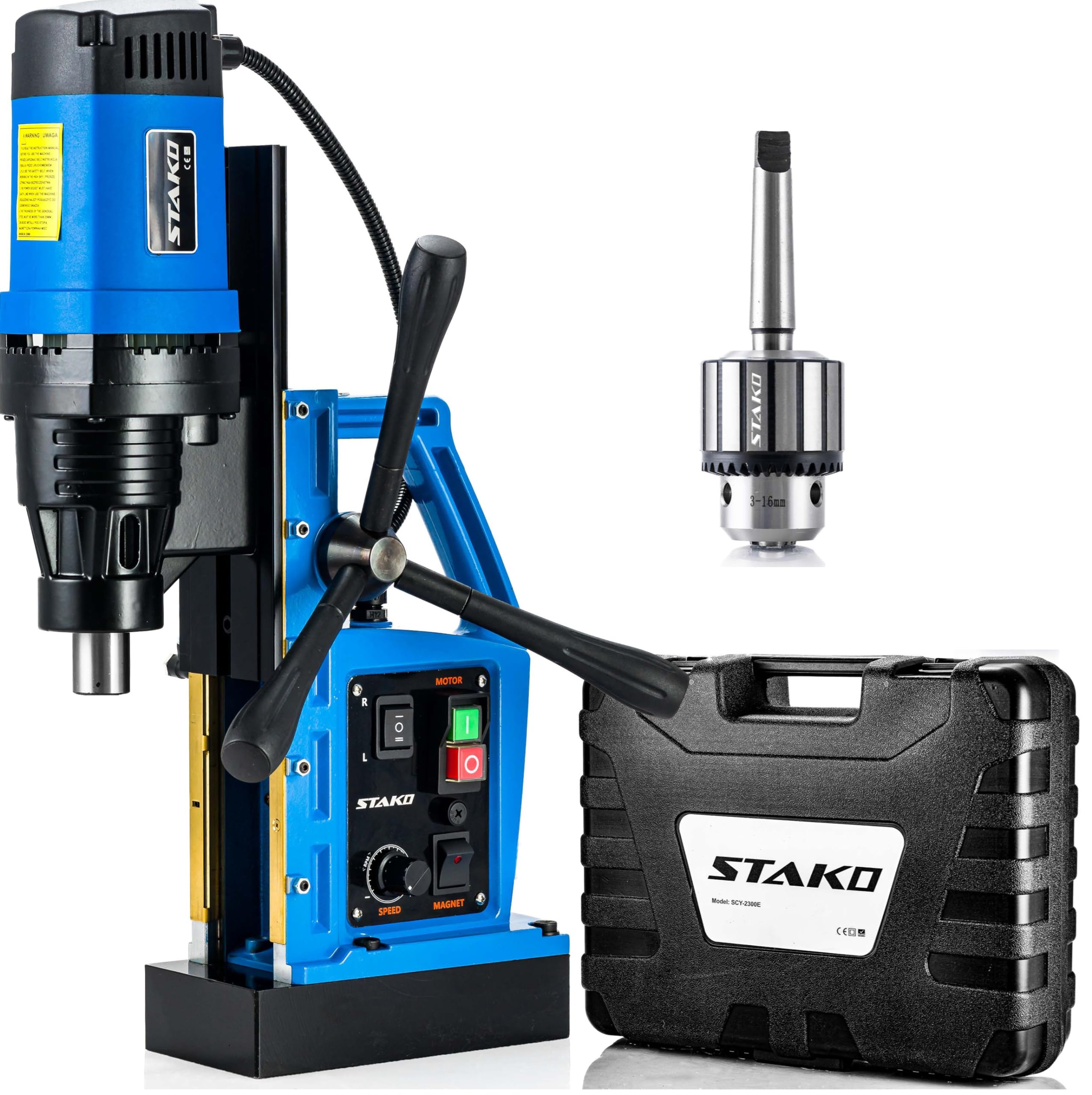 STAKO SCY-2800RE - Taladro magnético (máx. 80 mm, 2050 W, con maletín, fuerza magnética 17000 N, 17 kg, 17 kg, para trabajar metales con portabrocas, juego 1)