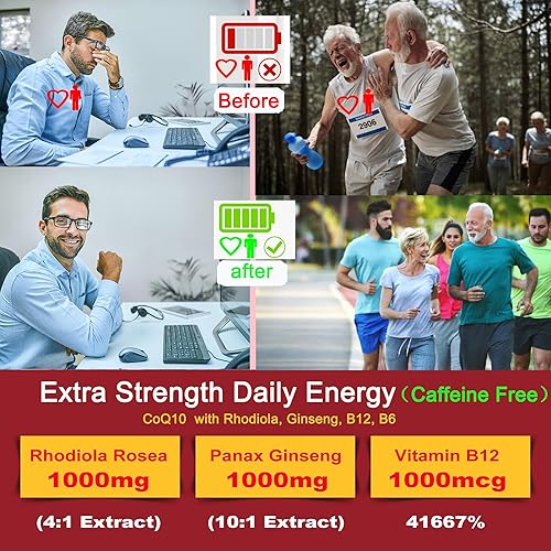 Miniatura 5 de Gomitas rellenas sin azúcar CoQ10-200mg 400mg - Suministro de 2 meses - con 2000 mg de Rhodiola Rosea y Ginseng, vitamina B12 1000mcg, B6,