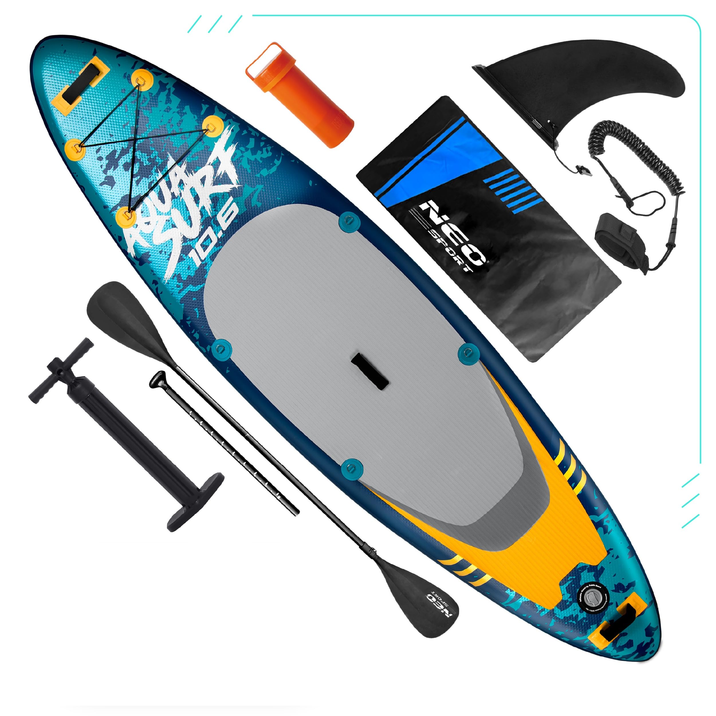 Neo-Sport Deska SUP Nadmuchiwana - 320 cm - Zestaw z Akcesoriami - Ręczna Pompka Wiosło Leash Plecak - Aquasurf 10.6