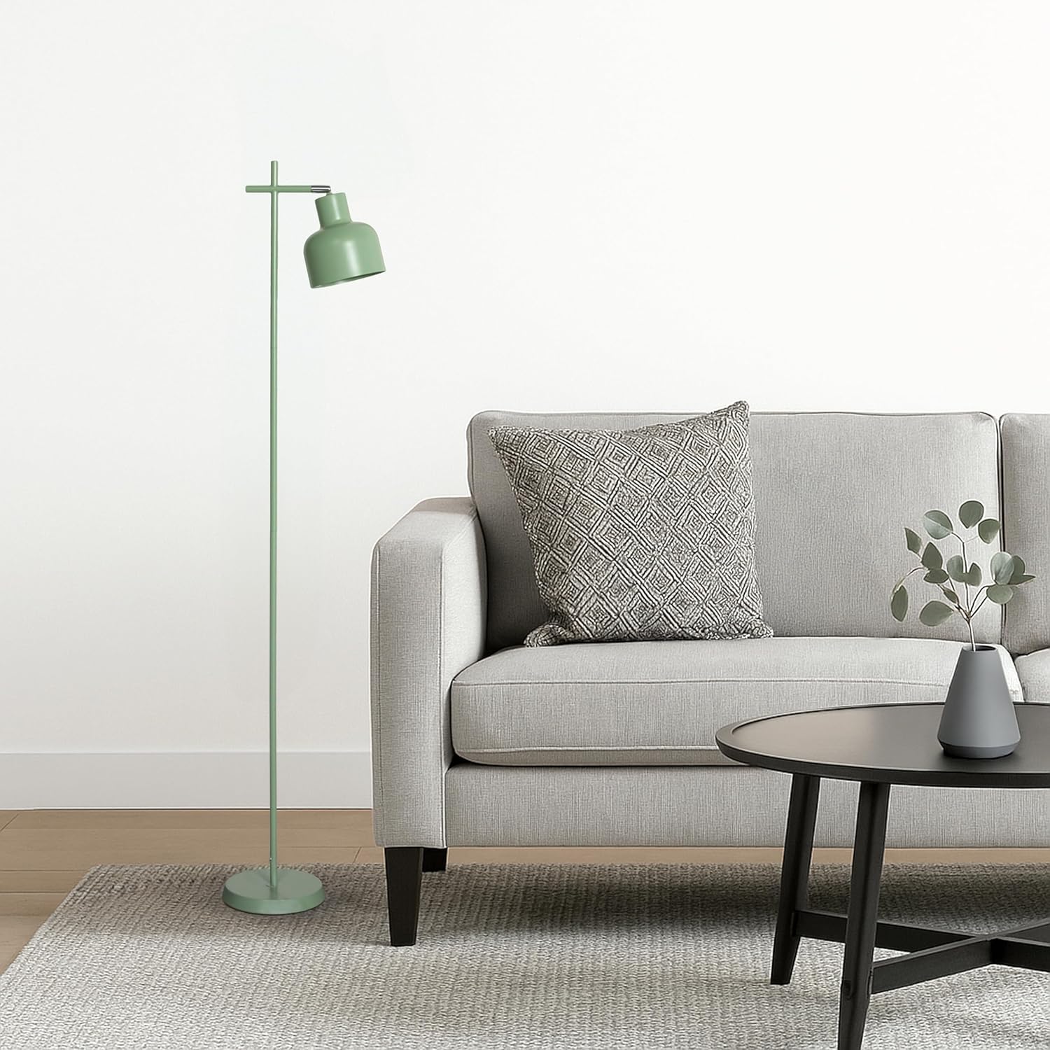 Simple Designs LF1051-SGE 54.72" Sleek Essentials Basic Adjustable Metal Floor Lamp, for Living Room, Bedroom, Office, Sage Green