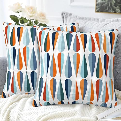 Miniatura 4 de Juego de 2 fundas de almohada con formas de gota de mediados de siglo, estilo retro moderno, juego de 2 fundas de almohada súper suaves de 18 x 18