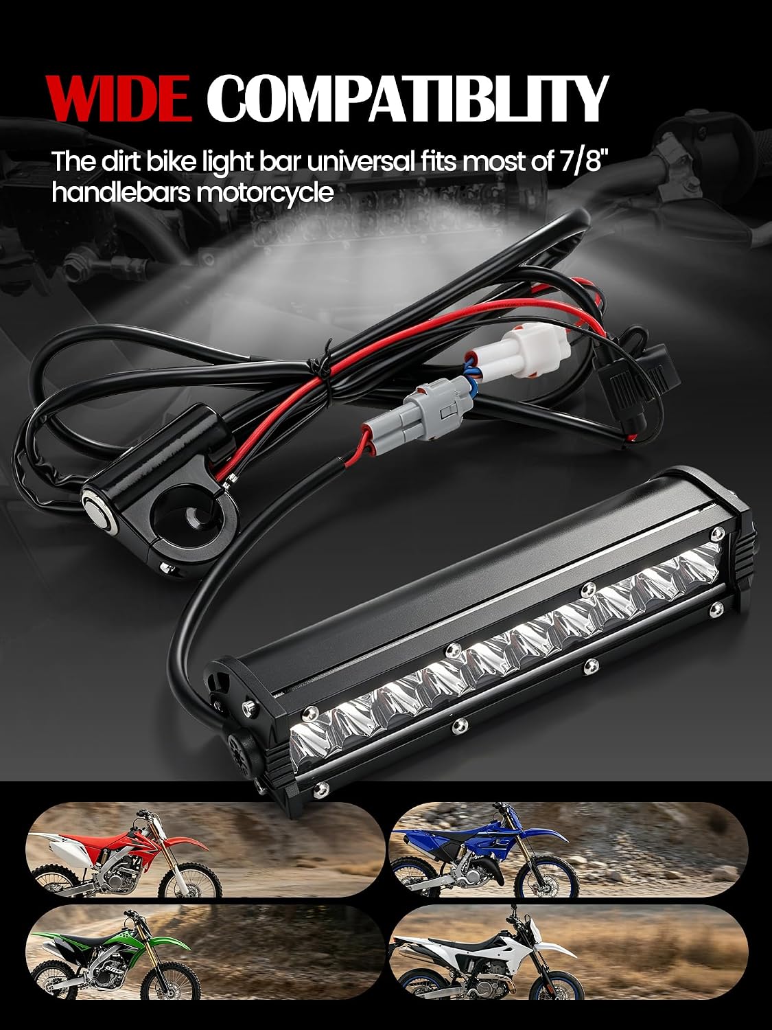 Dirt Bike Light Bar,60W 4200LM Universal 7/8" Handlebars Motorcycle LED Headlight Kit for Most Dirtbike CRF KLX YZ TTR DRZ 110 125 140 230 230F 250 250F 400 450