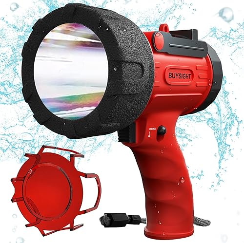 BUYSIGHT Linterna de foco recargable foco de mano de 2000 lúmenes impermeable lámpara de caza con filtro rojo