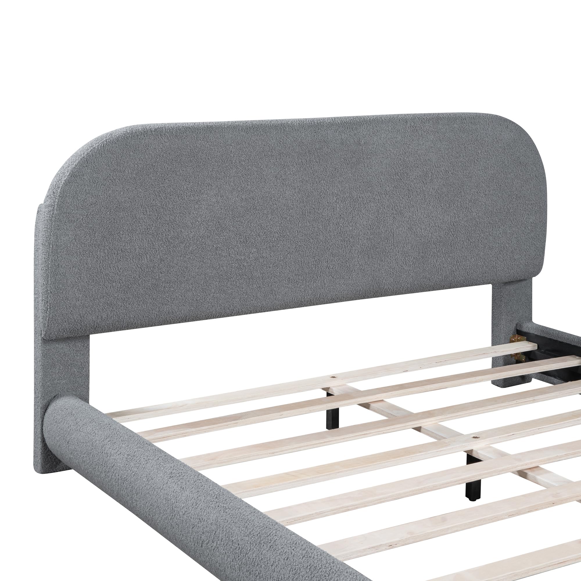 Bekeknlny Elegante cama tapizada de tamaño Queen con tela gruesa y marco sólido, elegante diseño en forma de curva, cama de forro polar de peluche para muebles de dormitorio (gris/forro polar de 5