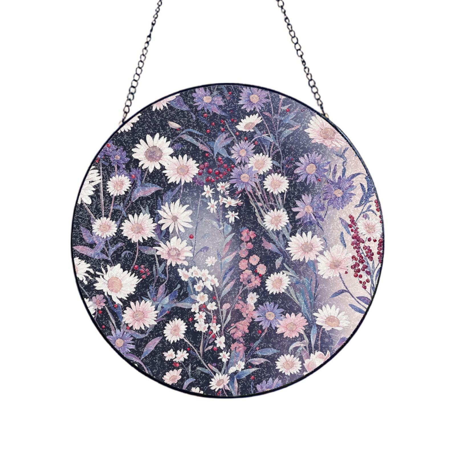 Purple Daisy Botanic Stained Glass Suncatcher Rainbow Prism Garden Hanging Present 7.87x7.87 Inch Tin Sign-1 7.87x7.87 inch
