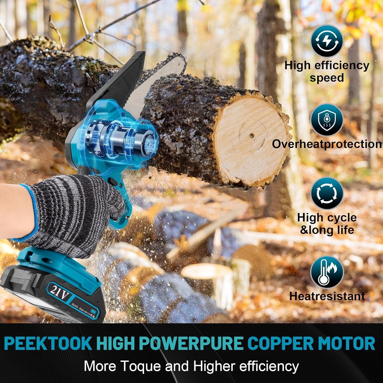 Mini Motosega a Batteria 6 Pollici, 1000W Motore Brushless, Motosega Elettrica per Potatura con 4000mAh Batterie Alta Capacità, 2 Catene e Blocco di Sicurezza per il Taglio Del Legno e Giardinaggio