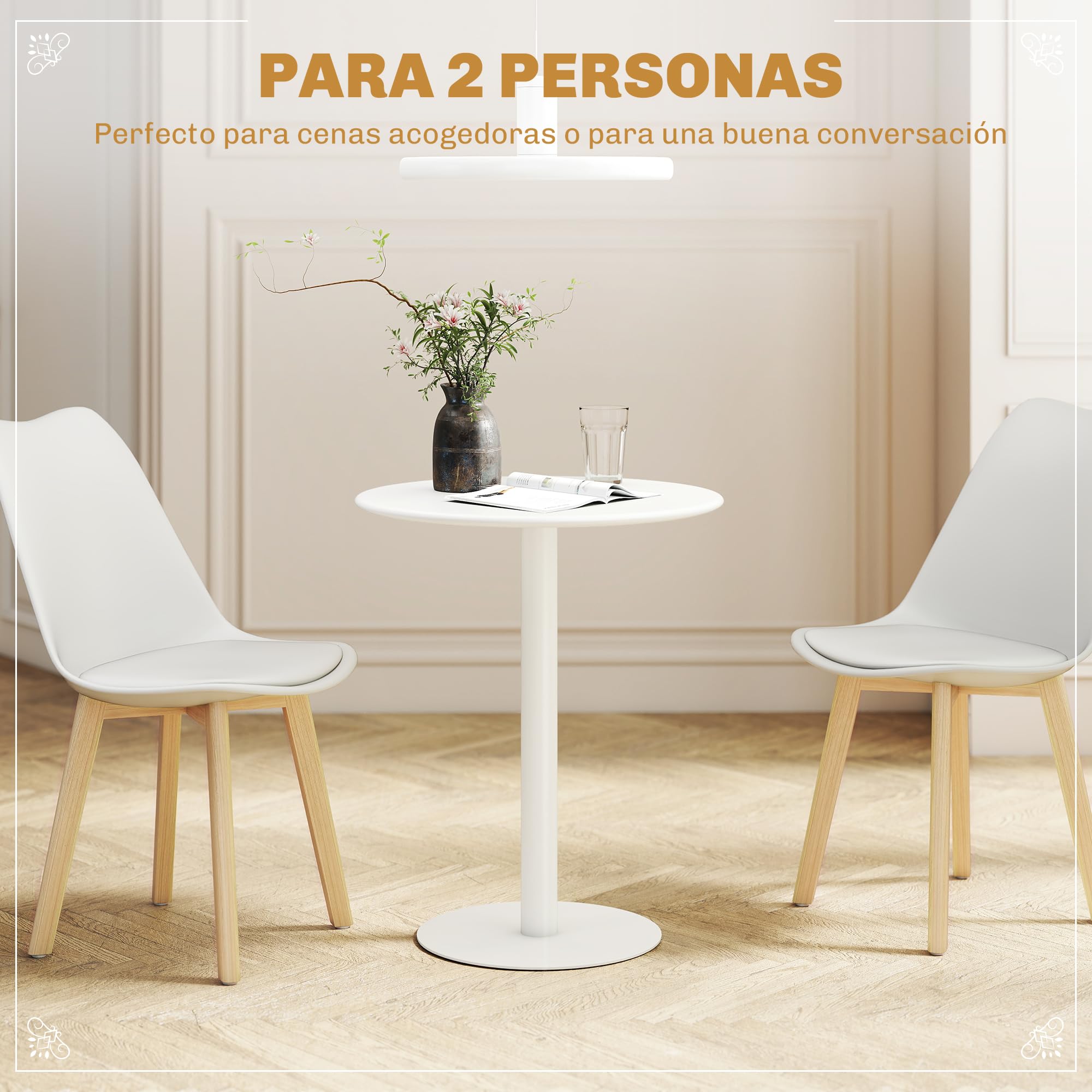 HOMCOM Mesa de Comedor Redonda para 2 Personas Mesa de Cocina de Acero para Interior y Exterior Ø60x72 cm Blanco