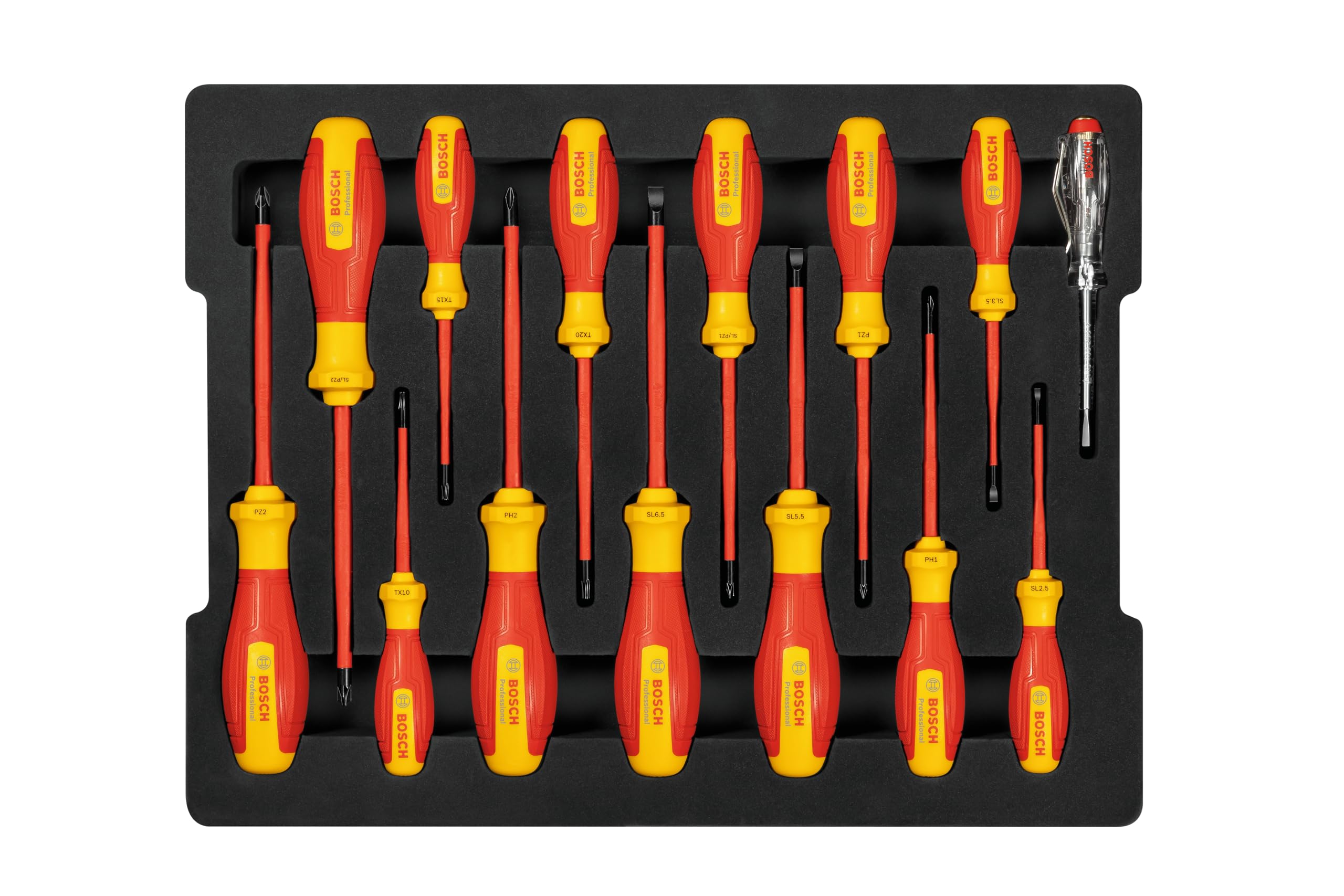 Bosch Professional Set de tournevis mixtes VDE (avec testeur de phase unipolaire – 14 pièces, dans une L-BOXX)