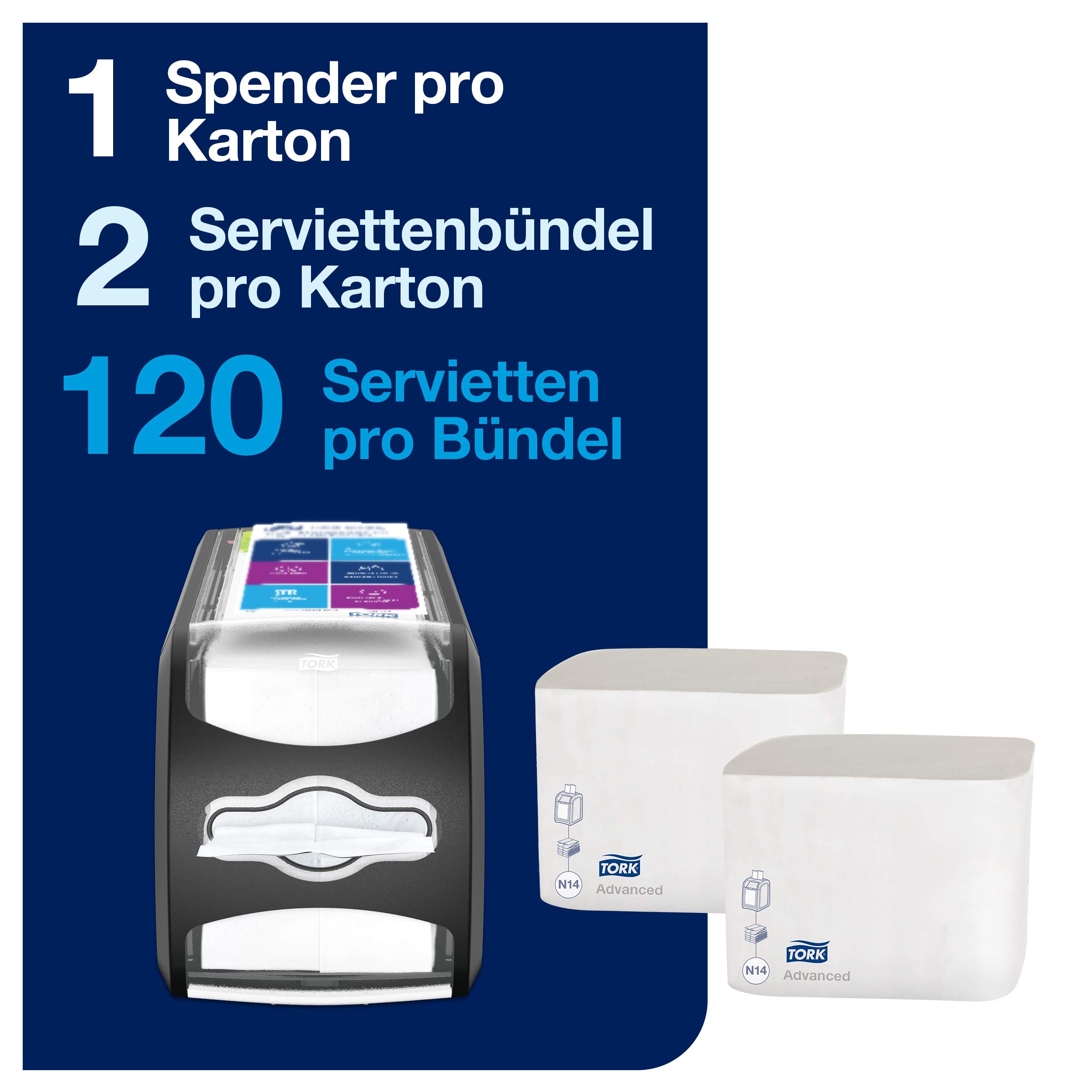 Tork Xpressnap Fit Counter Serviettenspender Starter Pack - 962901 - N14 + Servietten-Nachfüllpacks (2 x 120 Blatt)
