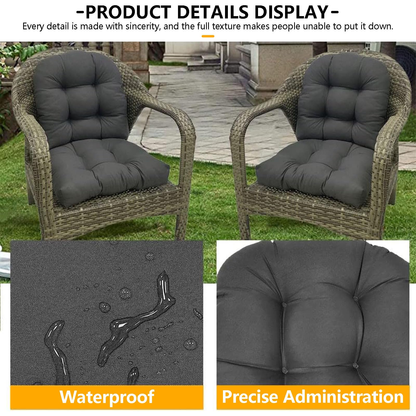 Pack 2 Cojines Lounge Exterior, Cojin Asiento Muebles Mimbre Jardín, Suave y Acogedor Impermeable Cojín de Sillón, Ideal para Comedor Terraza Sala y Restaurante D