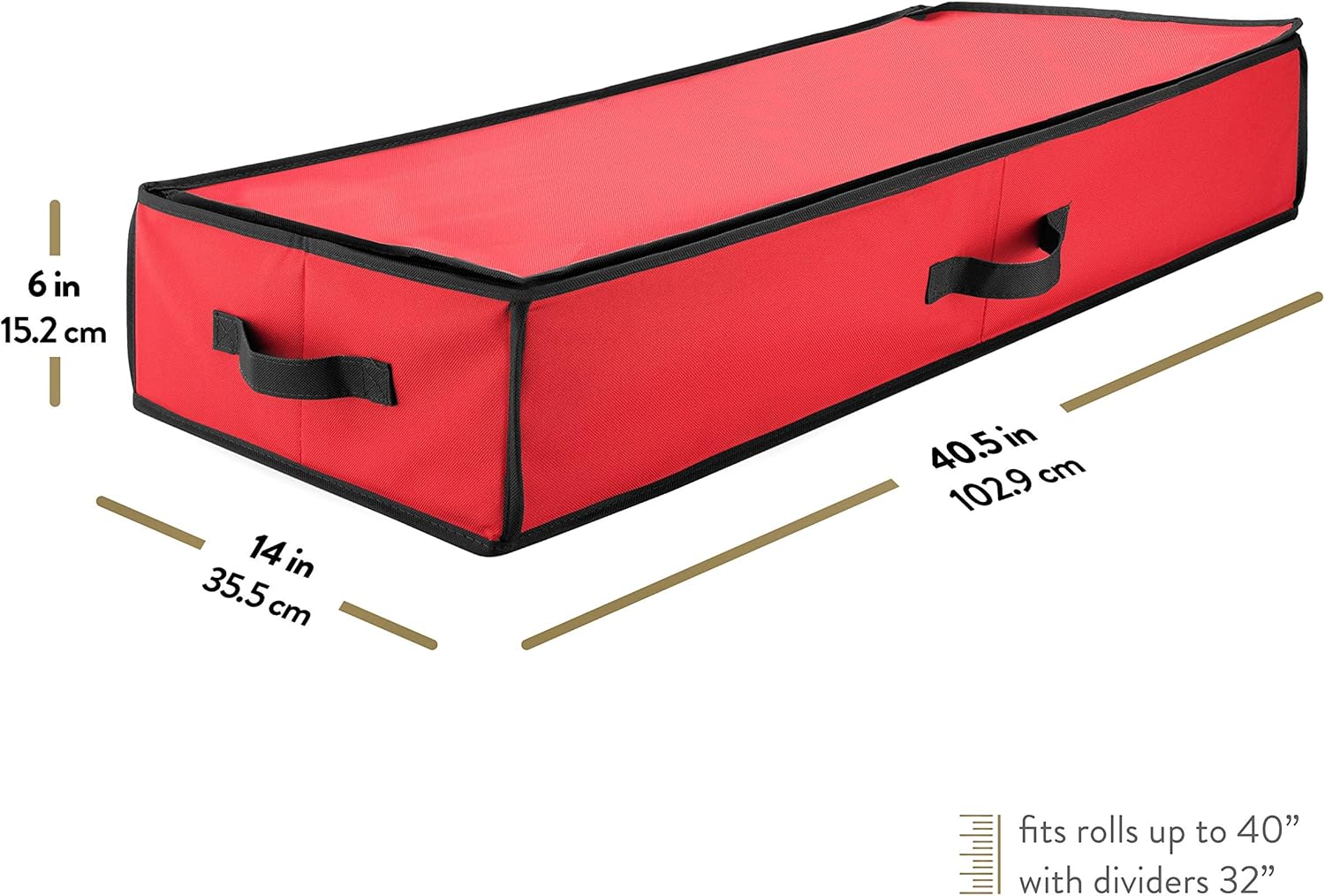 ZOBER Gift Wrapping Paper Organizer Storage - 40" Gift Wrap Storage Containers with Interior Pockets for Bows, Tags & Ribbons - Wrapping Paper Holder, 600D Oxford, Fits 24 Standard Rolls, Red/Black - Image 8