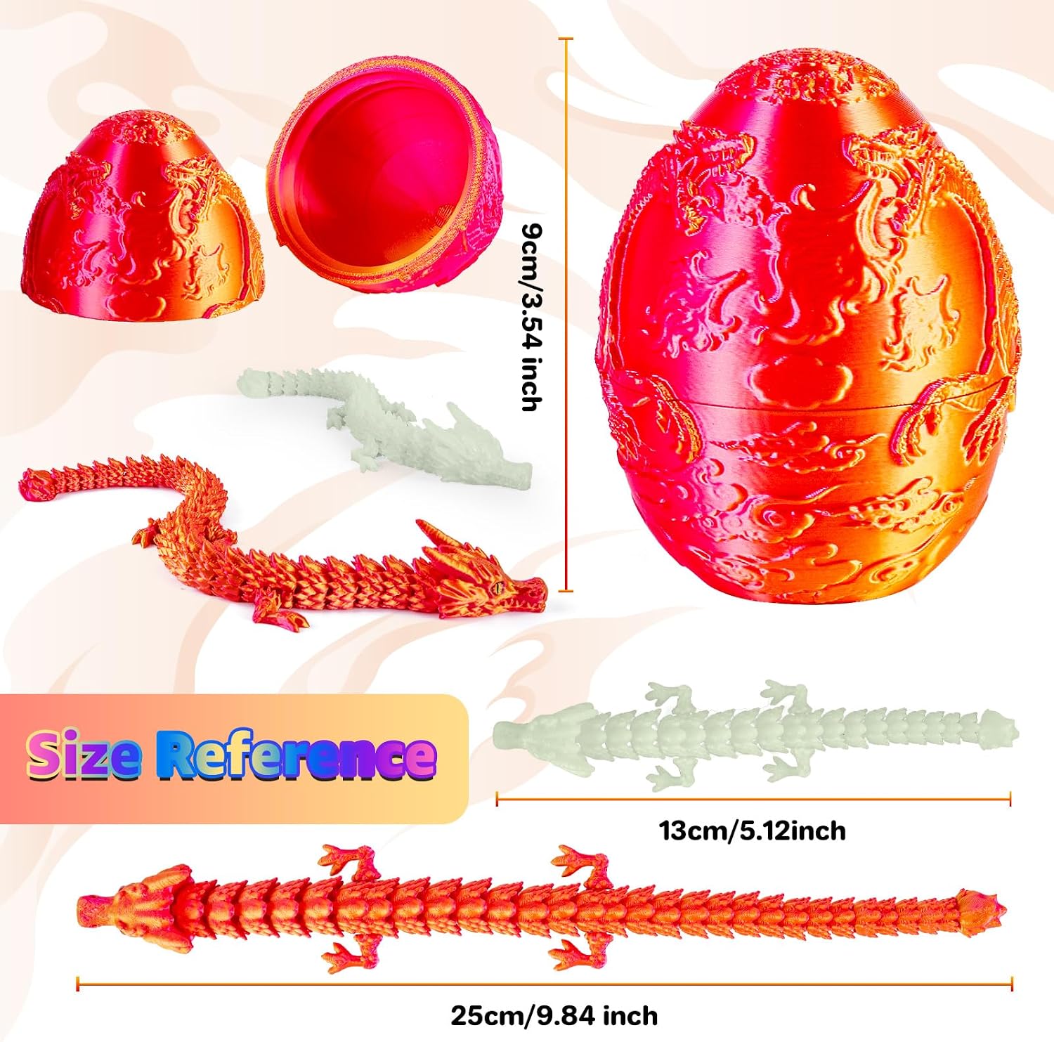 4 Packs 3D Printed Toy Dragon Eggs with 2 Articulated Dragons Inside, Christmas Easter Stocking Stuffers Fantasy Decor Fidget Toys, Classroom Prize Supplies Gifts, 4 Silk Colorful Set