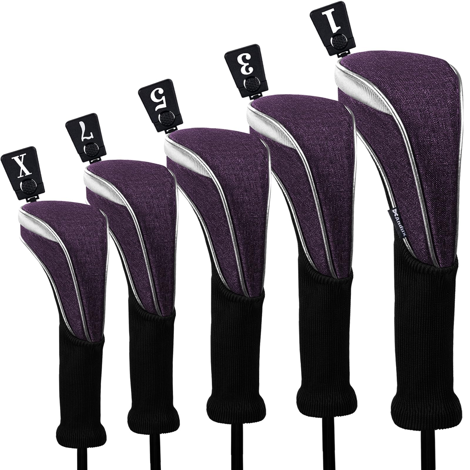 Andux Golfschlägerhauben aus Nylon, 460 cc, langer Hals, 5 Stück