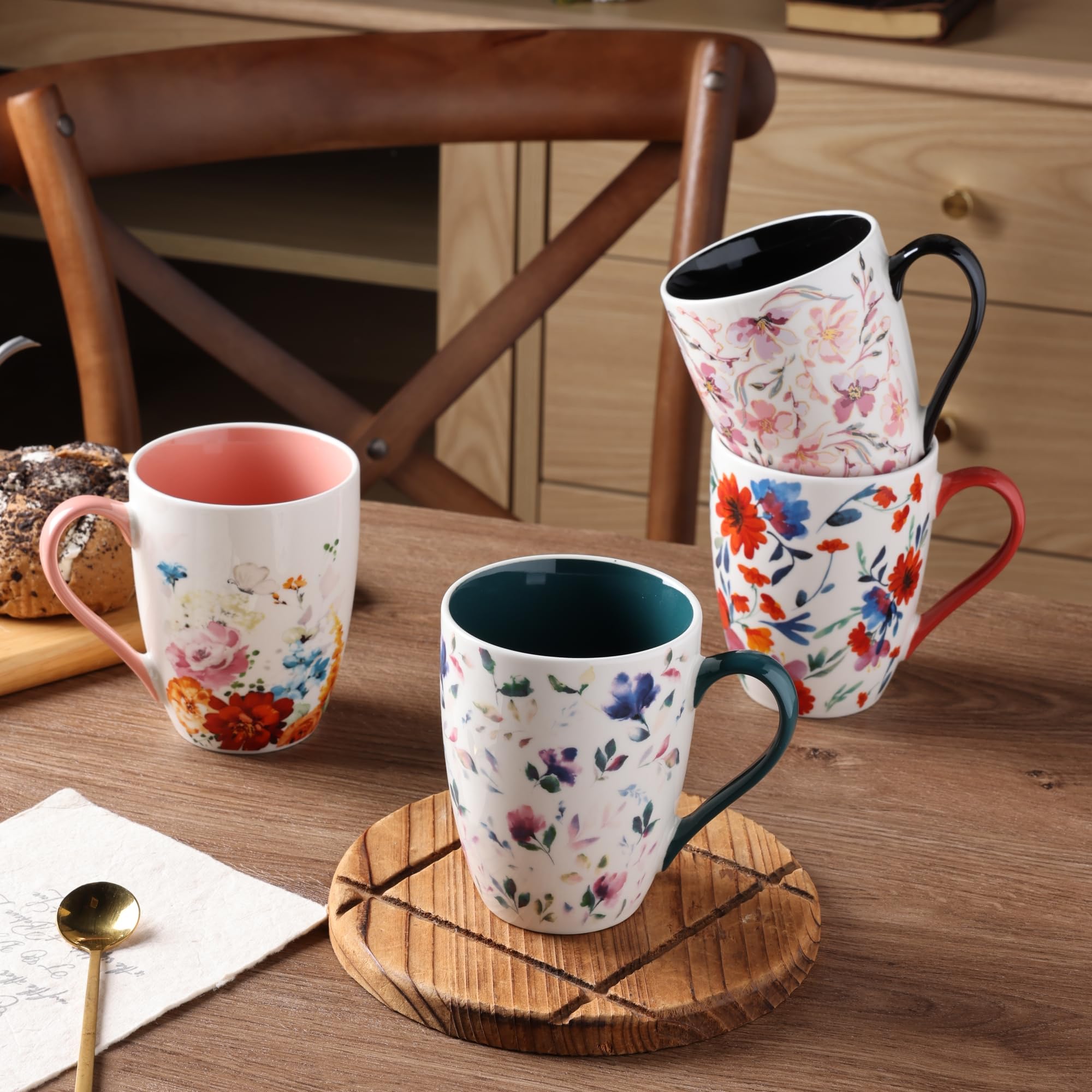 Amazon.com: GBHOME 16OZ Large Porcelain Coffee Mugs Set of 4, Modern Floral  Ceramic Coffee Mugs For Dad Mom Women Men, Light Weight Coffee Cups for  Latte,Cocoa,Cappuccino, Dishwasher&Microwave Safe, Multi-Floral : Home &