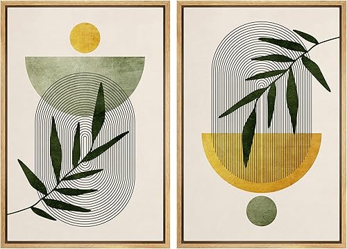 Miniatura 29 de IDEA4WALL Lienzo enmarcado para pared, juego de arte Bauhaus dorado de mediados de siglo, patrón de cuadrícula moderna, ilustraciones con formas