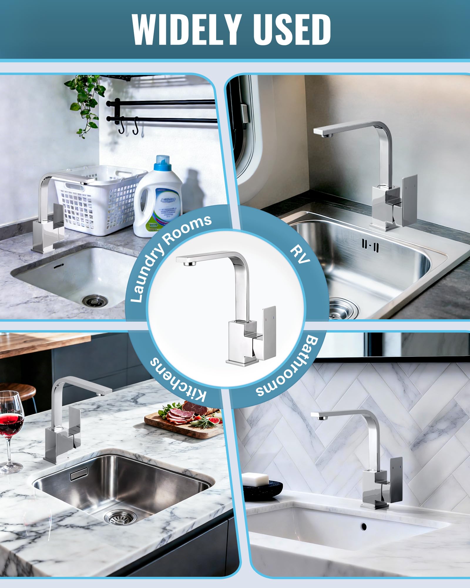 Robinet de cuisine haute pression en acier inoxydable, pivotant à 360°, mitigeur d'évier, mitigeur, chromé (Chrom)
