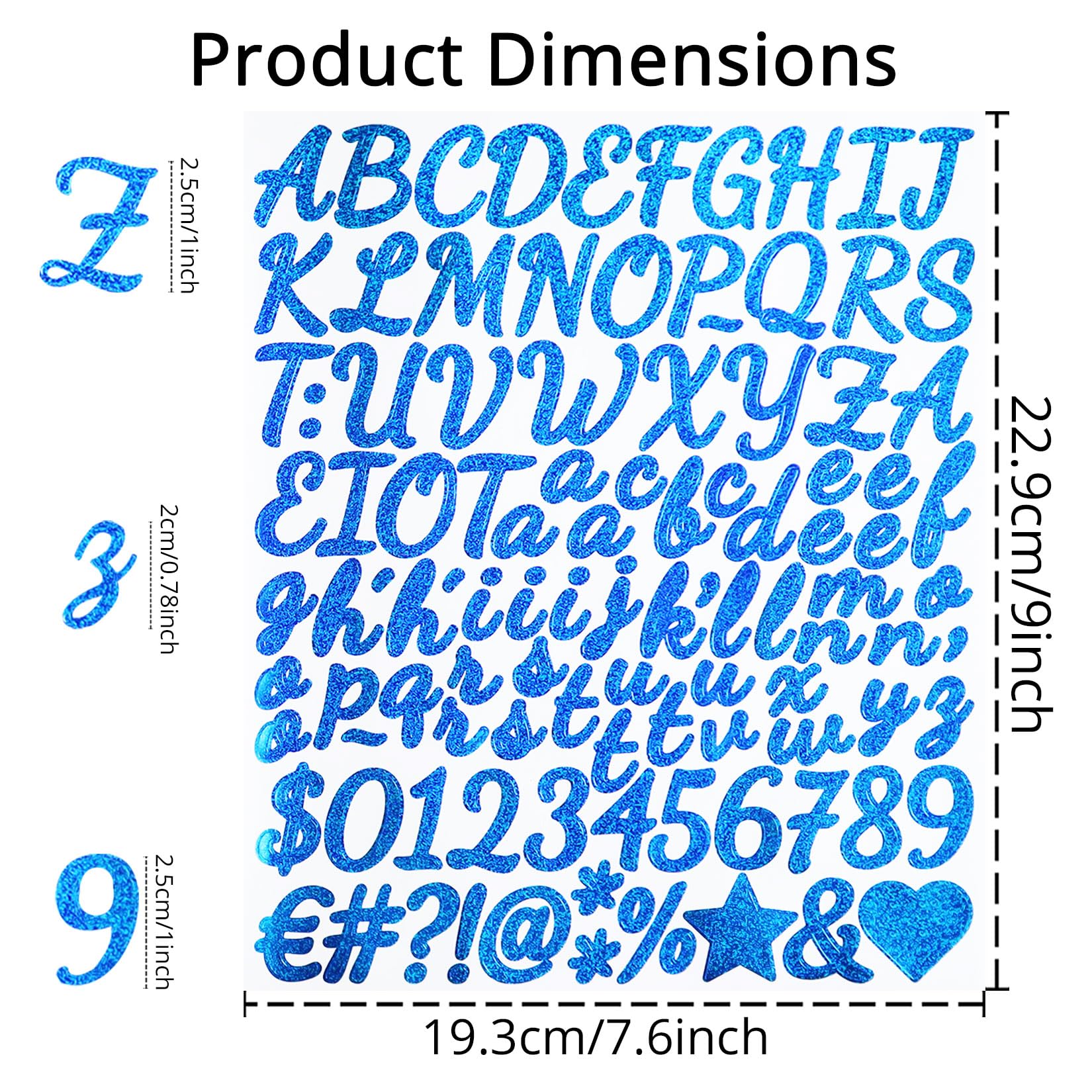 1248 calcomanías con purpurina para números de letras, 1 pulgada con símbolo del alfabeto brillante para álbumes de recortes, tarjetas de felicitación, bricolaje, azul claro