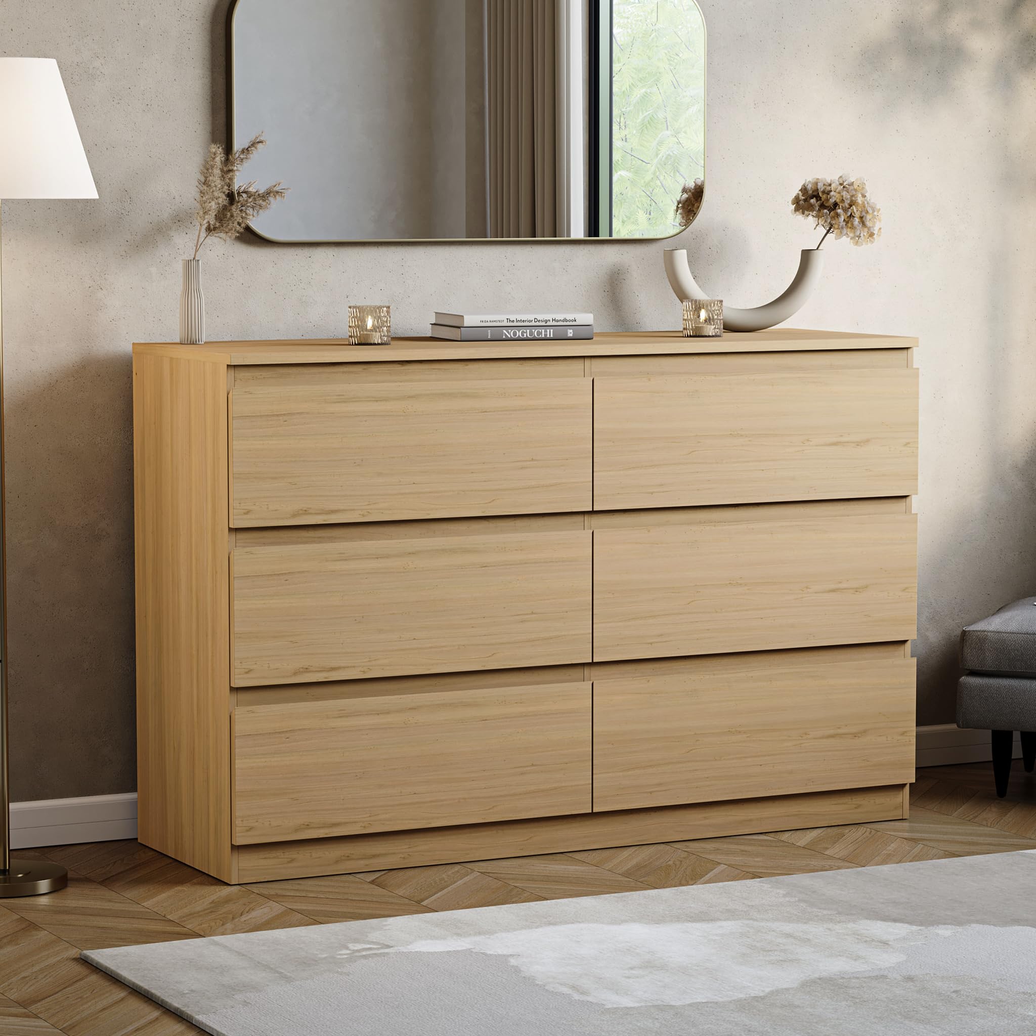 Vida Designs 6 Drawer Chest of Drawers | Pine | Space-Saving Storage | 74H x 120W x 40D cm | Smooth Metal Runner | Engineered Wood | Modern Bedroom Chest of Drawers Unit