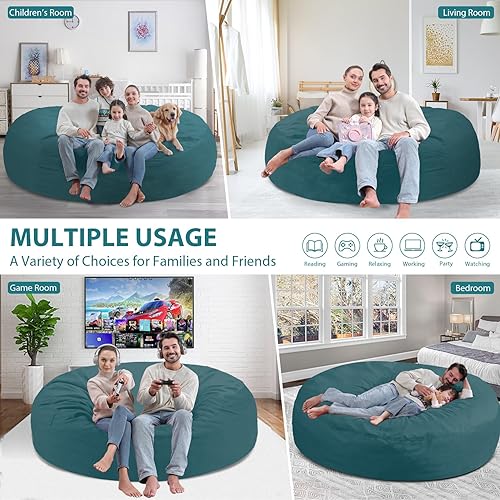 Miniatura 325 de Puf de 5 pies, puf grande con relleno de espuma viscoelástica, sofá puff esponjoso con funda de terciopelo holandés, puf redondo para sala de estar,