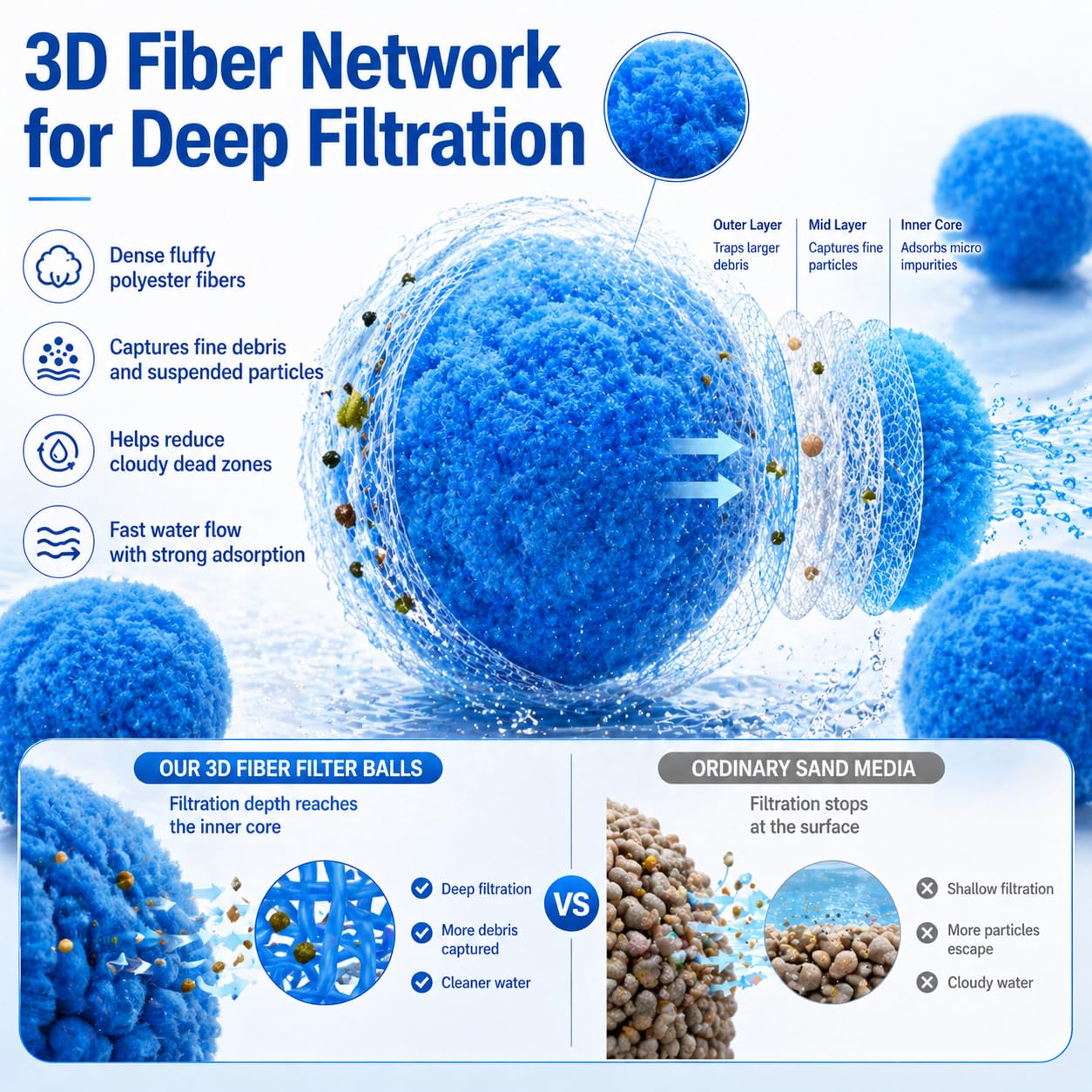 Sfere filtranti per piscina, per filtro a sabbia, palline di filtraggio riutilizzabili in polisfera, ecologiche, per piscina, palline filtranti blu per pompa a sabbia per piscina fuori terra (2,1 kg)