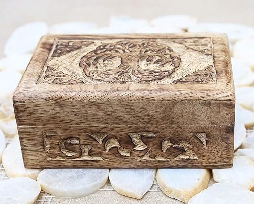 Miniatura 5 de DharmaObjects Caja de almacenamiento de madera tallada a mano (árbol de la vida celta, mediano)