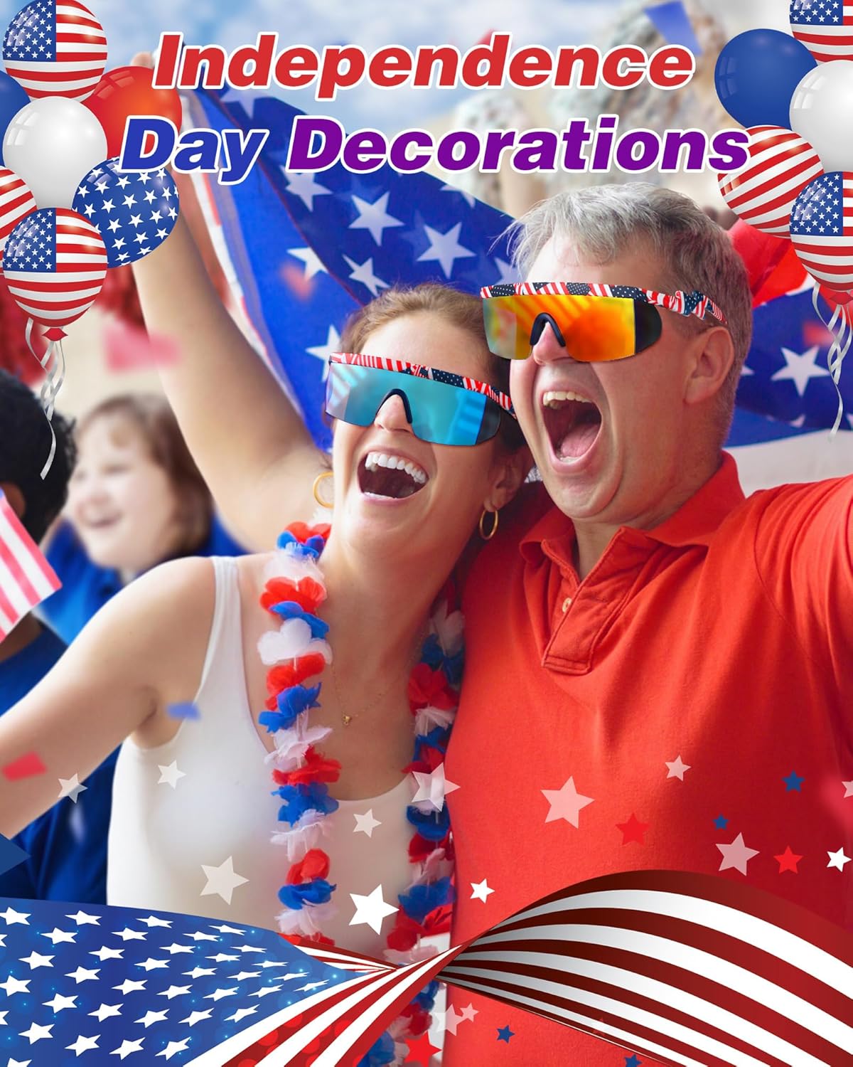 Frienda 3 Pairs 4th of July 80s 90s Retro Semi Rimless Sunglasses American USA Flag Sunglasses Zigzag Glasses for Men Women - Image 4