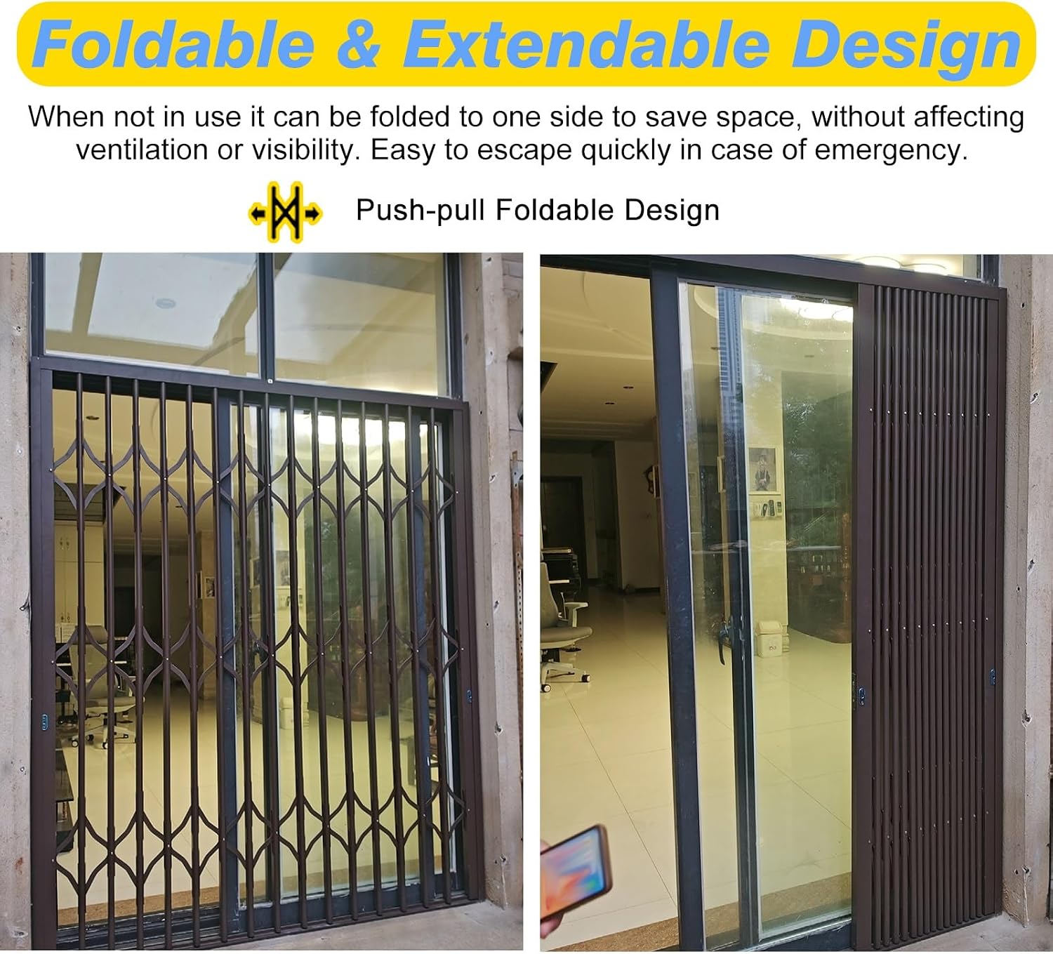 Foldable Lockable Window Guards for Home & Commercial Security, 24x68in Durable Safety Barriers, Prevent Burglary & Escape, Ideal for Windows & Doors