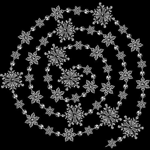 Miniatura 5 de Gerrii Guirnalda de árbol de copo de nieve de Navidad de 19.6 pies, 2 piezas de guirnalda colgante de copo de nieve transparente de acrílico