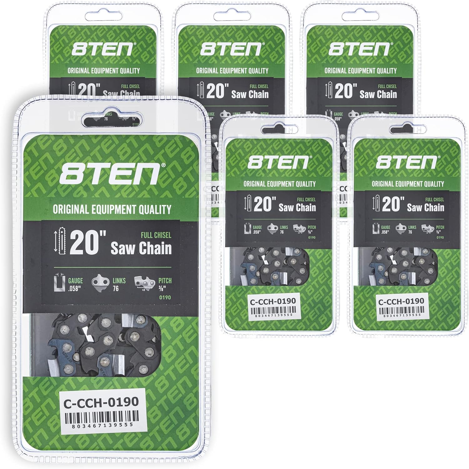 8TEN Full Chisel Chainsaw Chain 20 Inch .058 3/8 76DL for Blue Max 53543 8901 (2 Pack)