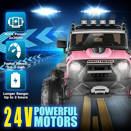 Miniatura 9 de Hikole Auto de paseo de 24 V con control remoto, auto eléctrico de juguete de 2 plazas para niños de 3 a 8 años, 3 velocidades, luces LED, música,