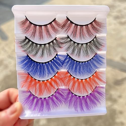Miniatura 7 de Pestañas de colores para Halloween, Pascua, imitación de visón, pestañas postizas con color, pestañas postizas largas y dramáticas para fiesta,