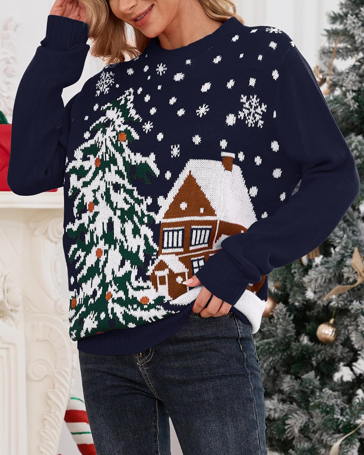 MyFav Women's Ugly Christmas Sweater Funny Novelty Crewneck Pullover Xmas Sweater Top
