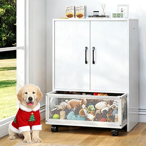 TC-HOMENY Pet Wardrobe Closet with Drawer, Wooden Pet Storage Cabinet with Wheels and Hanging Rods, Dog Closet with Clothes Hanger, Pet Toys Basket, Dog Organization and Storage, Small Wardrobe Closet