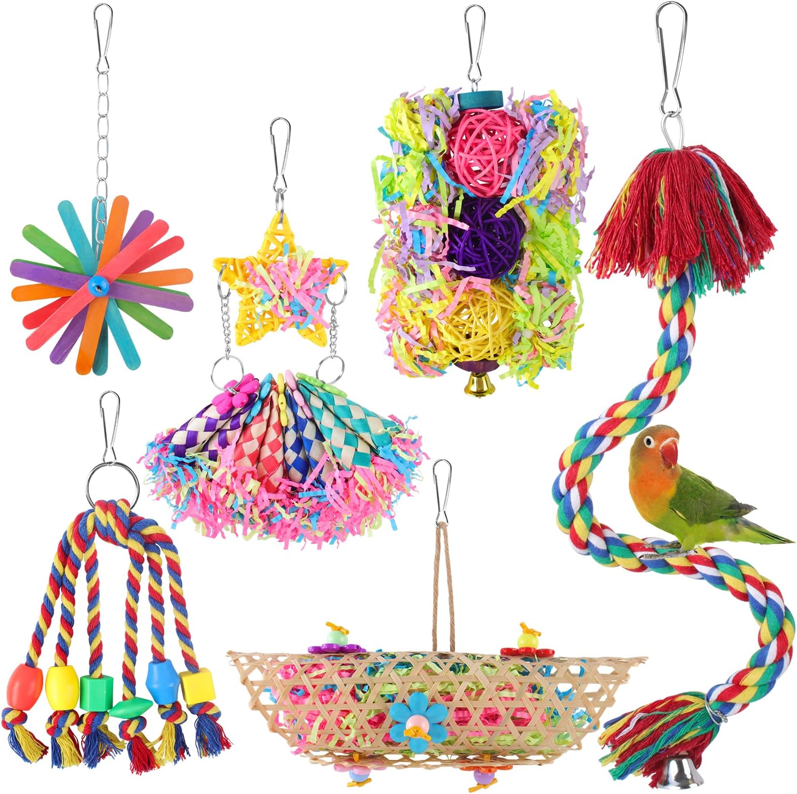 6 Pack Bird Shredding Toys - Budgie & Parrot Chewing Toys for Cage Hanging & Foraging