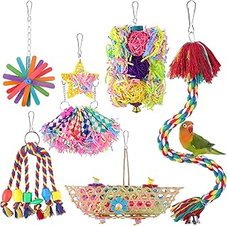 6 Stück Vogelspielzeug, buntes Vogelkauen Wellensittich-Spielzeug, papageienspielzeug, Vogel Zerkleinerungsspielzeug Käfig-Hängespielzeug für Sittiche Nymphensittiche Conures Unzertrennliche