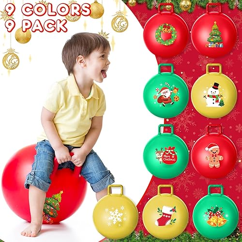 Miniatura 3 de Lewtemi 9 bolas de tolva de Navidad de 18 pulgadas con asas y bomba de aire inflable, pelota de salto, juguetes para deportes al aire libre, juegos
