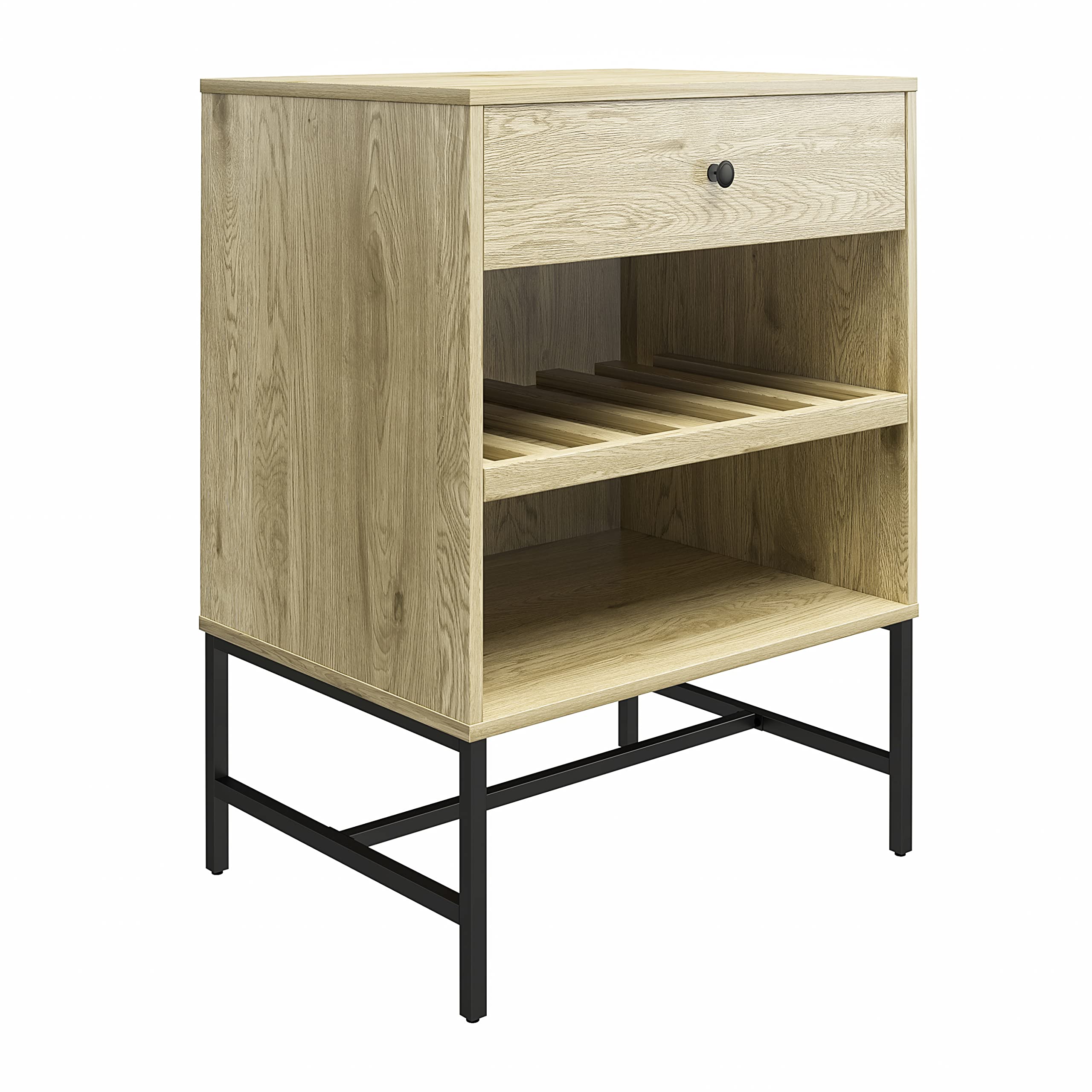 Dorel Tamlin Beverage Cabinet - Linseed Oak Brown - Engineered Wood & Metal