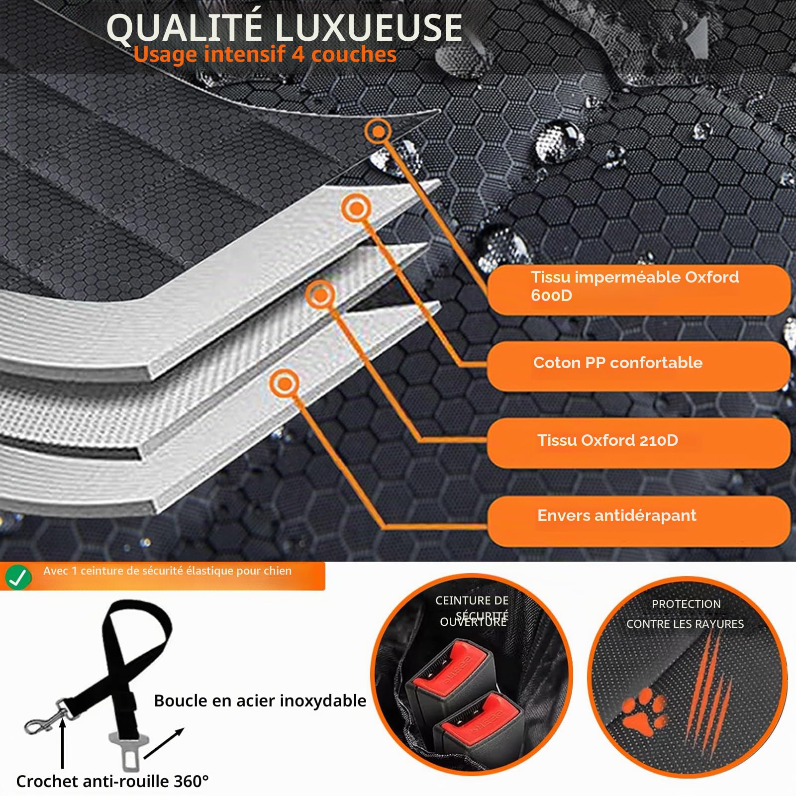 4 en 1 Housses de Siège d'auto pour Chien, Accessoires Voiture pour Chiens Protection Siege Voiture pour Chien Housse de Protection Chien Imperméable Antidérapant pour Voitures VUS