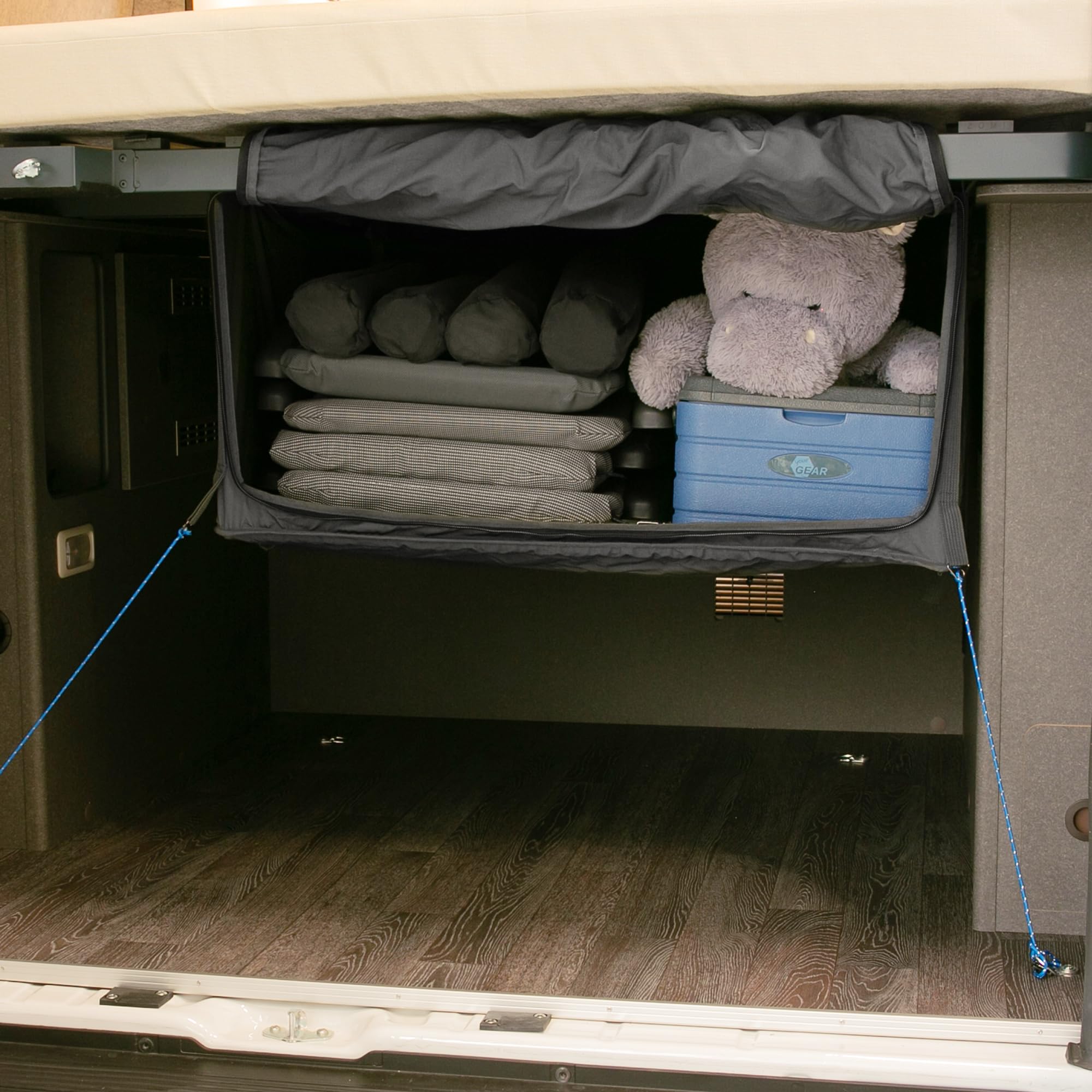 your GEAR Catania - Bolsa de almacenamiento para garaje trasero, 115 x 100 x 50 cm, 2º nivel de carga bajo somier de listones, organizador para autocaravanas y furgonetas, muebles de camping, para