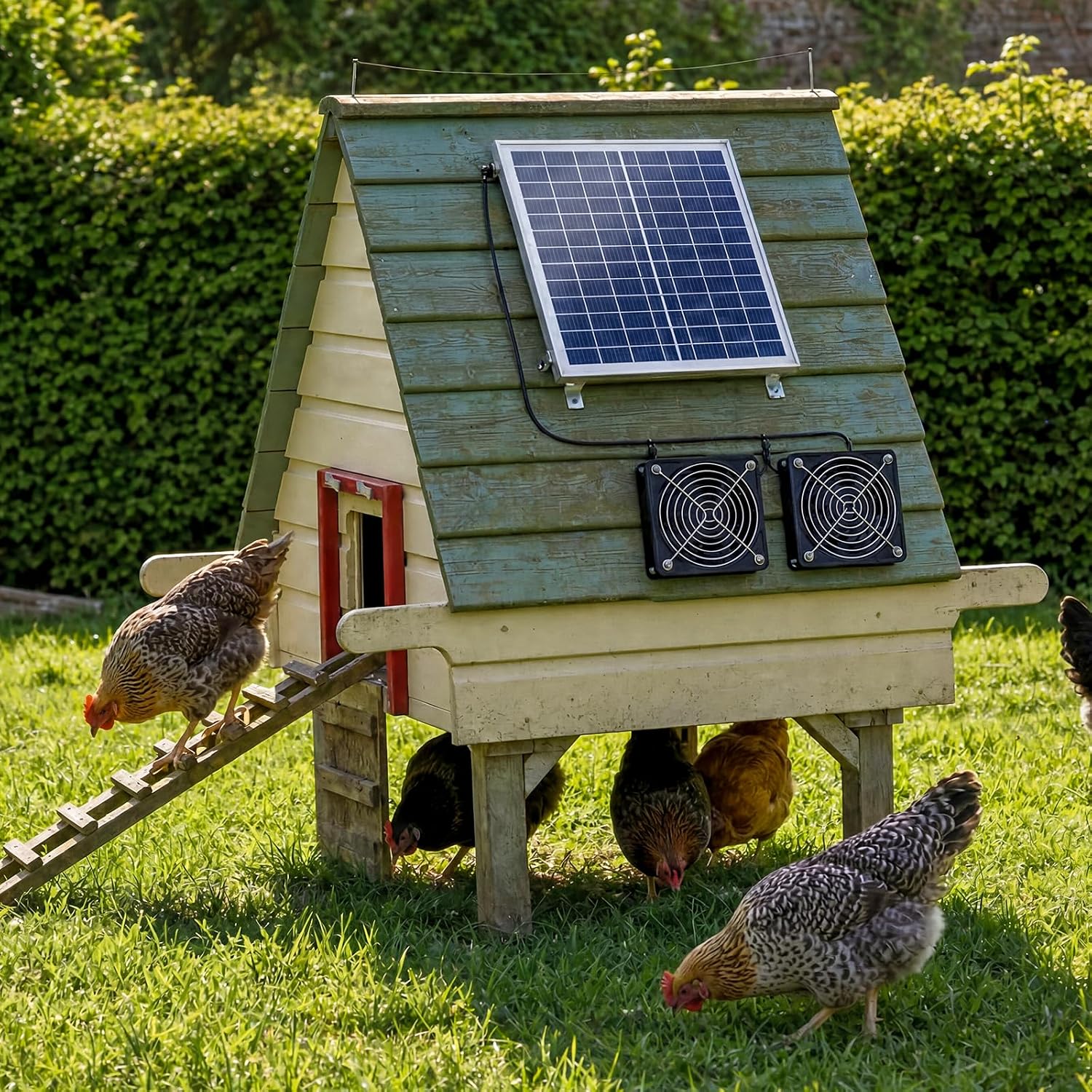 5'' Solar Greenhouse Fan 2 Pack, 25W Large Solar Powered 14'' Solar Panel Intake and Exhaust Chicken Coop Fan Outdoor Waterproof Strong Airflow for Chicken Coop Shed Cabin Circulation and Ventilation